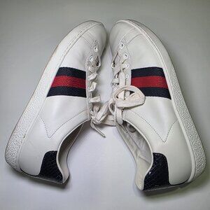 Gucci White Leather Sneakers Black & Red Web Stripe – Women's Size 9